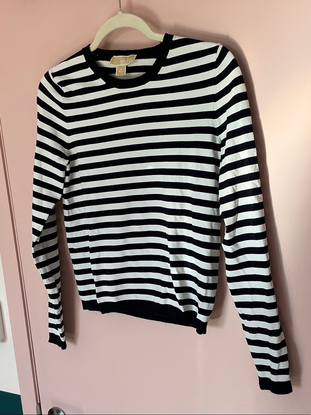 Michael Kors Black and White Striped Long-Sleeve Tee